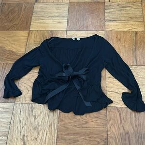Mother 3/4 sleeve tie front blouse